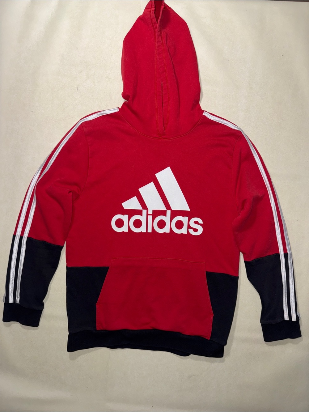 adidas Red, Black & White Logo Pullover Hoodie